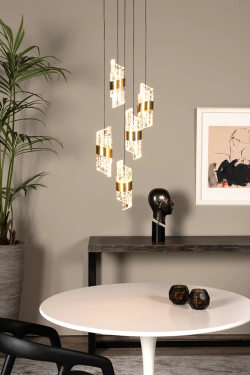 Lucide KLIGANDE - Pendant light - Ø 30 cm - LED Dim. - 5x8W 2700K - Matt Gold / Brass - atmosphere 1